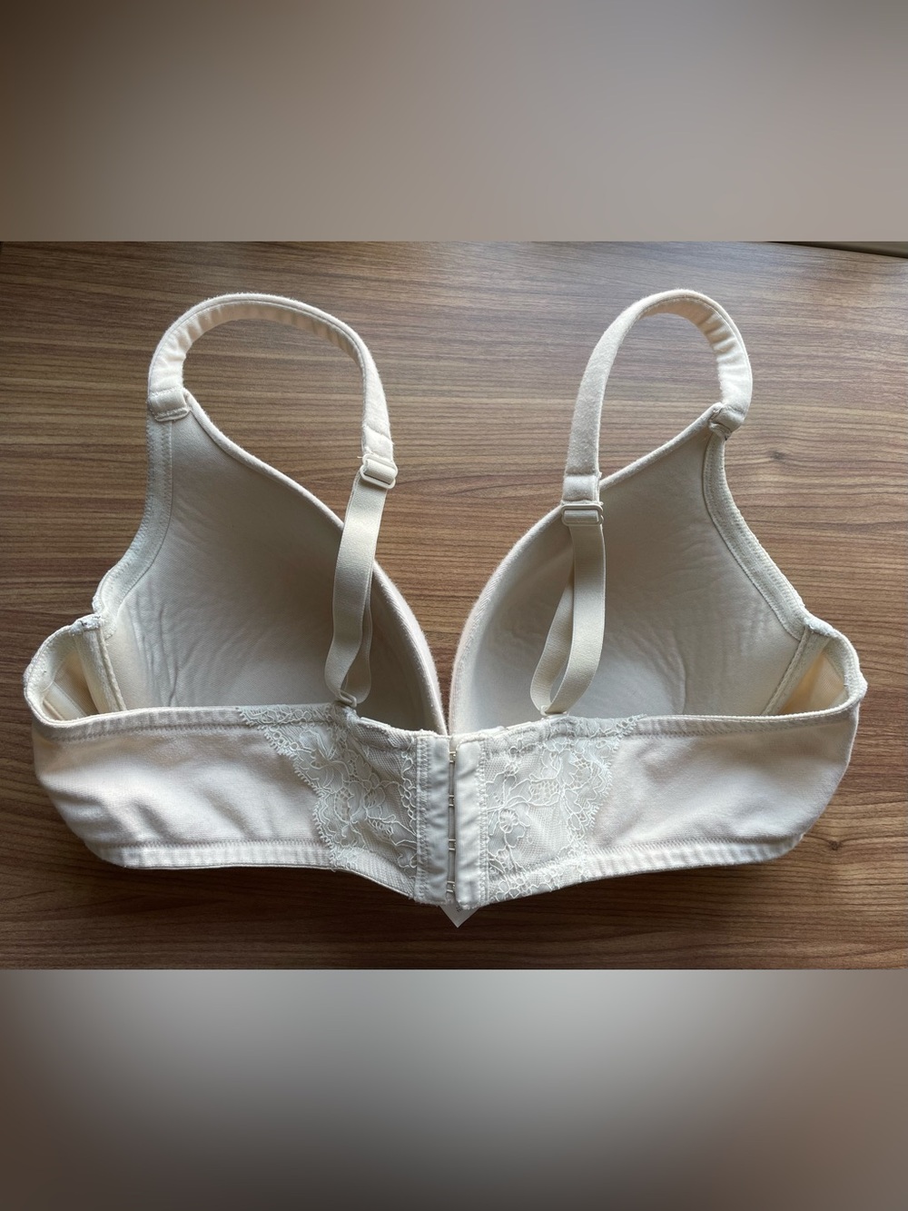 Cacique Lane Bryant Cotton Boost Plunge Bra Cream Lace Trim Size 42D - Picture 2 of 12